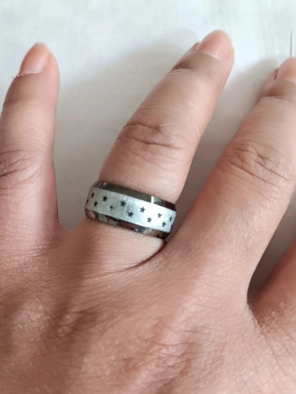 Silver Star Detail Ring Band Size 6